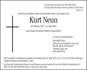 Traueranzeige von Kurt Neun von Neue Presse Coburg