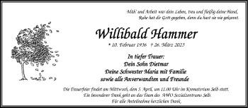 Traueranzeige von Willibald Hammer von Frankenpost