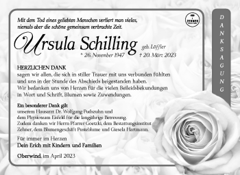 Traueranzeige von Ursula Schillng von Südthüringer Presse