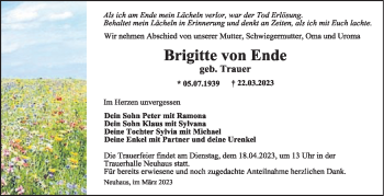 Traueranzeige von Ende Brigitte von Südthüringer Presse
