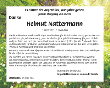 Traueranzeige von Helmut Nattermann von Südthüringer Presse