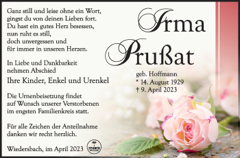 Traueranzeige von Irma Prußat von Südthüringer Presse