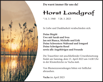 Traueranzeige von Horst Landgraf von Südthüringer Presse