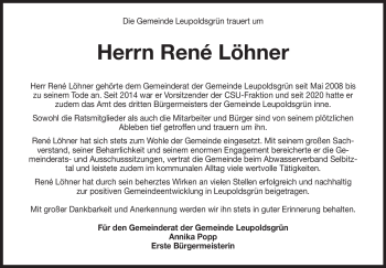 Traueranzeige von René Löhner von Frankenpost