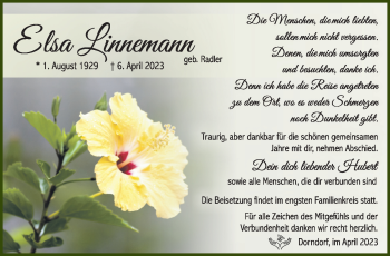 Traueranzeige von Elsa Linnemann von Südthüringer Presse