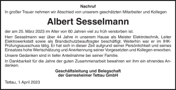 Traueranzeige von Albert Sesselmann von Neue Presse Coburg
