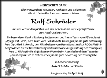 Traueranzeige von Ralf Schröder von Südthüringer Presse