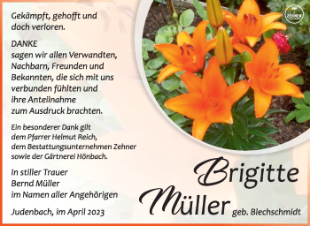 Traueranzeige von Brigitte Müller von Südthüringer Presse