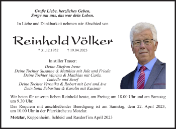 Traueranzeige von Reinhold Völker von Südthüringer Presse