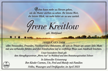 Traueranzeige von Irene Kreitlow von Südthüringer Presse