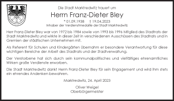 Traueranzeige von Dieter Bley von Frankenpost