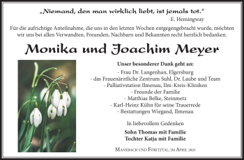 Traueranzeige von JoachimMonika MeyerMeyer von Südthüringer Presse