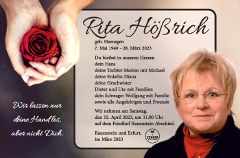 Traueranzeige von Rita Hößrich von Südthüringer Presse