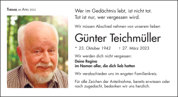 Traueranzeige von Günter Teichmüller von Südthüringer Presse