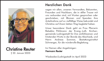 Traueranzeige von Christine Reuter von Neue Presse Coburg