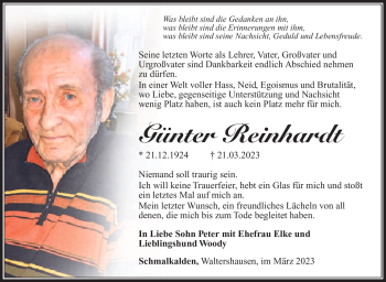 Traueranzeige von Günter Reinhardt von Südthüringer Presse
