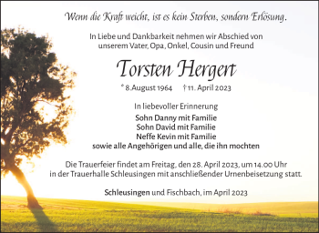 Traueranzeige von Torsten Hergert von Südthüringer Presse