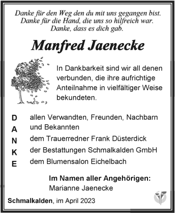 Traueranzeige von Manfred Jaenecke von Südthüringer Presse