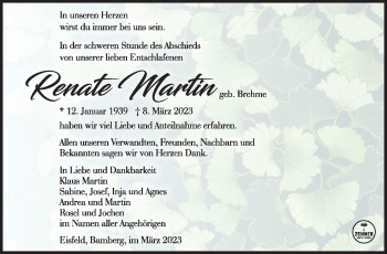 Traueranzeige von Renate Martin von Südthüringer Presse