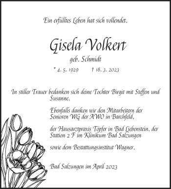 Traueranzeige von Gisela Volkert von Südthüringer Presse