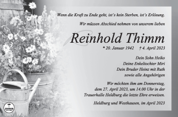 Traueranzeige von Reinhold Thimm von Südthüringer Presse