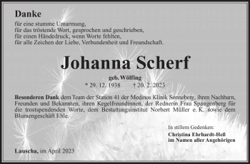 Traueranzeige von Johanna Scherf von Südthüringer Presse