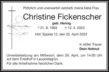 Traueranzeige von Christine Fickenscher von Frankenpost