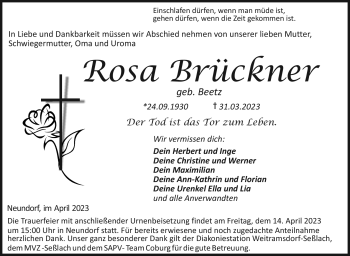 Traueranzeige von Rosa Brückner von Neue Presse Coburg