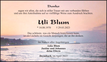 Traueranzeige von Uli Blum von Südthüringer Presse