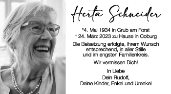 Traueranzeige von Herta Schneider von Neue Presse Coburg