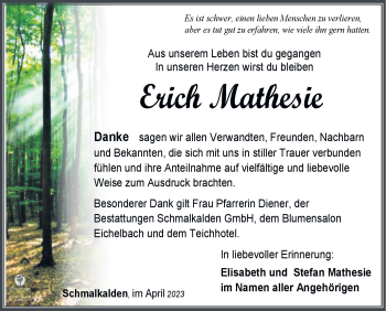 Traueranzeige von Erich Mathesie von Südthüringer Presse