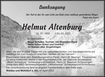 Traueranzeige von Helmut Altenburg von Südthüringer Presse