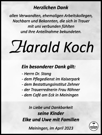 Traueranzeige von Harald Koch von Südthüringer Presse