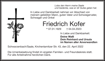 Traueranzeige von Friedrich Kofer von Frankenpost