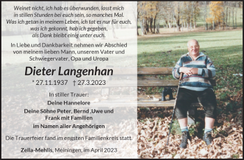 Traueranzeige von Dieter Langhan von Südthüringer Presse