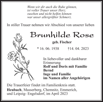 Traueranzeige von Brunhilde Rose von Südthüringer Presse