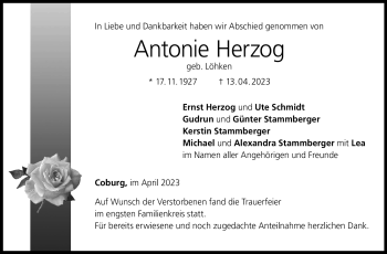 Traueranzeige von Antonie Herzog von Neue Presse Coburg
