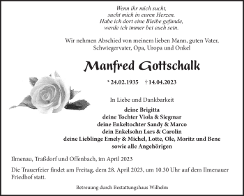 Traueranzeige von Manfred Gottschalk von Südthüringer Presse