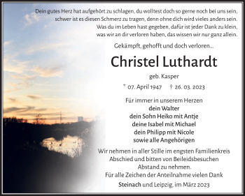 Traueranzeige von Christel Luthardt von Südthüringer Presse