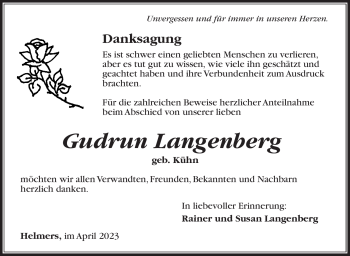 Traueranzeige von Gudrun Langenberg von Südthüringer Presse