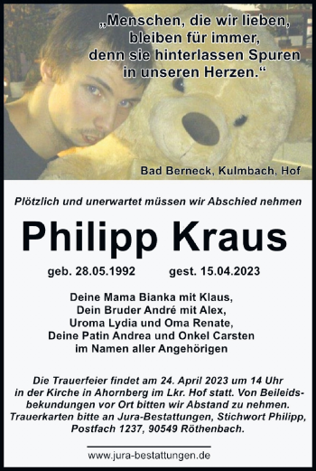Traueranzeige von Philipp Kraus von Frankenpost