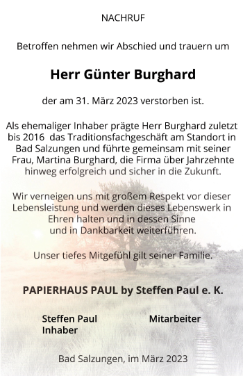 Traueranzeige von Günther Burghard von Südthüringer Presse