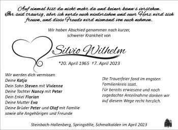 Traueranzeige von Silvio Wilhelm von Südthüringer Presse