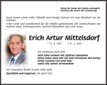 Traueranzeige von Erich Mittelsdorf von Südthüringer Presse