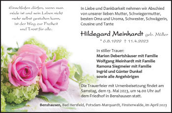 Traueranzeige von Hildegard Meinhardt von Südthüringer Presse