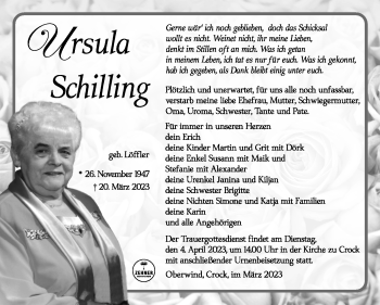 Traueranzeige von Ursula Schilling von Südthüringer Presse