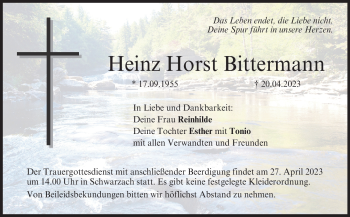 Traueranzeige von Heinz Horst Bittermann von Frankenpost