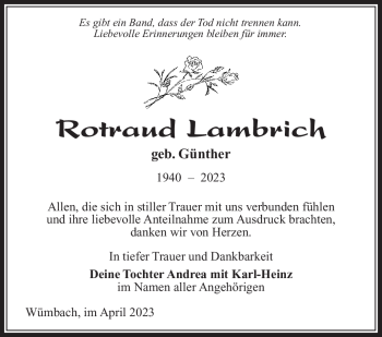 Traueranzeige von Rotraud Lambrich von Südthüringer Presse