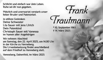 Traueranzeige von Frank Trautmann von Südthüringer Presse