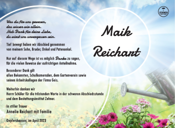 Traueranzeige von Maik Reichart von Südthüringer Presse